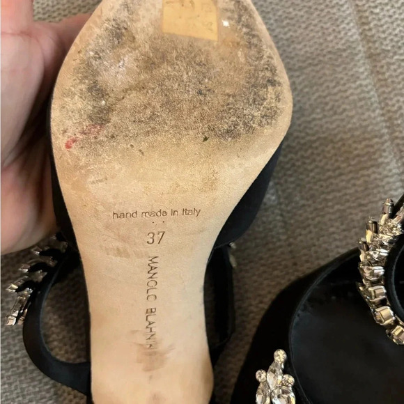 Manolo Blahnik Women's Black Lurum Embellished Mule Shoe Sz US 7/EU 37 - Picture 8 of 11